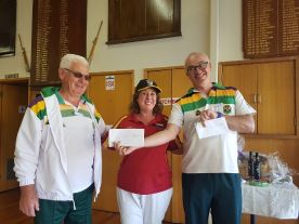 2018's inugural Pairs winners, Stelios Imvrios and Peter Casserly with Sue Foley from Murrumbeen Bendigo Community Bank, our tournament sponsor